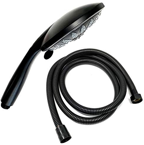 Set Duschkopf Ø15cm mit flexiblen Duschschlauch 1,5m Schwarz Duschset Handbrause Brauseschlauch Schlauch Brausekopf mit 5 einstellbaren Strahlarten