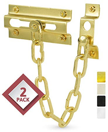 Jack N'Drill 2 Pack Door Chain Lock, Exclusive Chain Door Lock with Extended Chain Length, 100% Child Proof Safety, Heavy Duty Chain Locks for Inside Door and Extra Front Door Lock (Brass Plated)