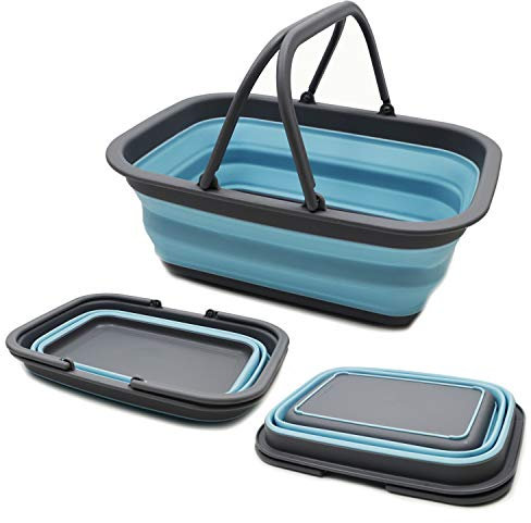 Sammart 9.2l Boîte Pliable avec poignée – Portable extérieur Panier à Pique-Nique/Cratère – Pliable Sac à provisions – économiser de l'espace de Conservation 38.5x29x14cm (Gris/Ange de la mer)