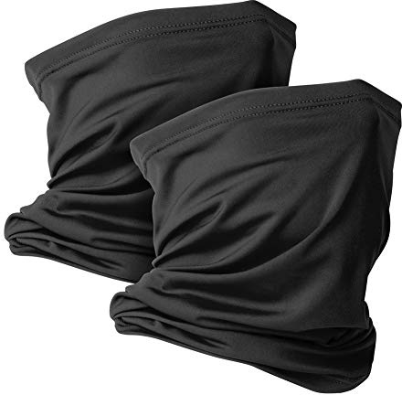 VULKIT 2 Pack Neck Gaiter Face Mask Scarf Reusable Bandanas Tube UV Protection Headwear Balaclava Outdoor Sport for Men and Women Black