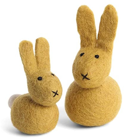 Gry & SIF Osterhasen Anhänger aus Filz, Handmade, Fairtrade, nachhaltige und natürliche Osterdeko aus 100% Schurwolle | Hasen Duo, Gelb