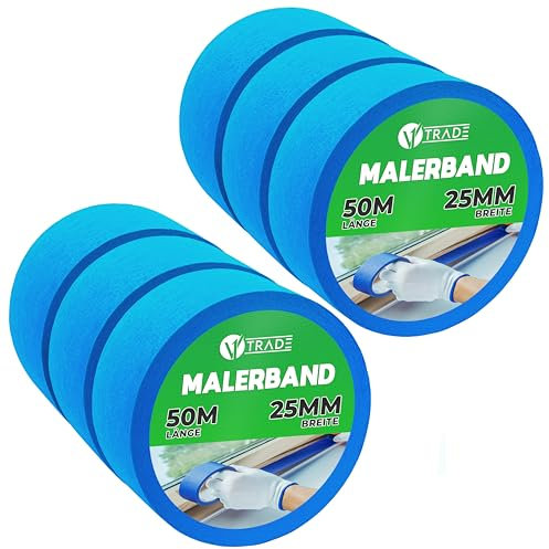 V1 TRADE Kreppband 50 mm x 25 m - Universal Malerkrepp Hilfreich beim Malen - Leicht Abnehmbar Abklebeband - Malerband Wasserdicht - Klebeband Blau