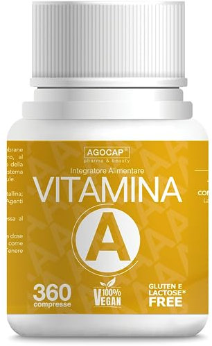 Vitamina A pura, 360 microcompresse ad alto dosaggio | 1200mcg per compressa di Vitamina A, 4000ui ad alta biodisponibilità | Agocap, Integratore Vitamin A, fatto in Italia