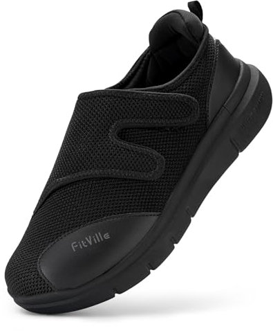 FitVille Chaussures Hommes Extra-Larges Chaussures de Marche Ajustables Chaussons pour Pieds Sensibles Noir 50 EU Large