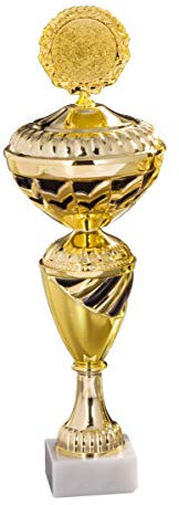 eberin · Pokal Serie Kathrin, Gold-schwarz, mit Wunschtext und auswählbarem Motiv-Emblem, Größe 37,4 cm