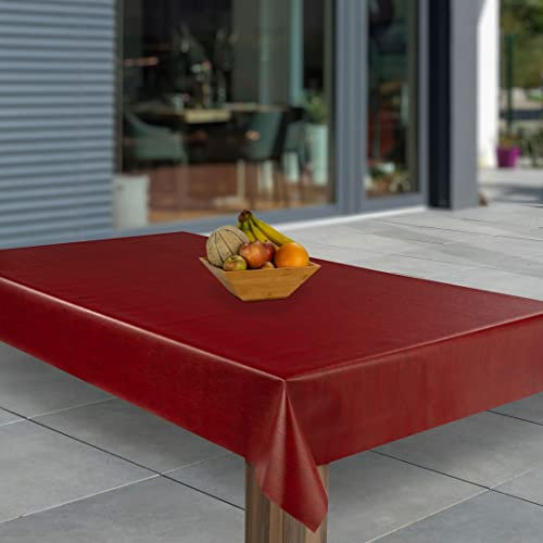 laro Wachstuch-Tischdecke Abwaschbar Garten-Tischdecke Wachstischdecke PVC Plastik-Tischdecken Eckig Meterware Wasserabweisend Abwischbar, Muster:Weinrot Leinenoptik, Größe:110x200