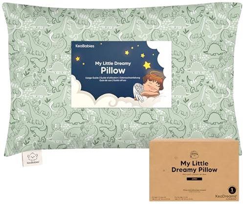 KeaBabies Kinderkissen mit Kissenbezug – 51X35cm Kinderkissen ab 2 Jahren, Waschbares, Weiches Bio-Kinderkissen, zum Schlafen, Großes (DinoDood)
