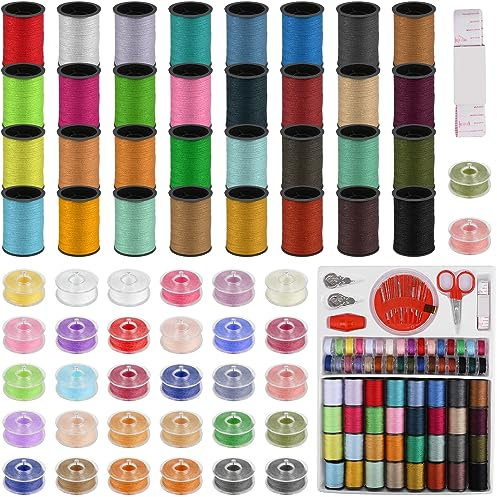 Unvtap Nähgarn Set 64 Stück Nähgarn Set für Nähmaschine, Nähfaden für Nähmaschine Wewing Thread Nähmaschinengarn Set Mix-Farben Faden Nähmaschine mit Zubehör für Hand und Nähmaschine