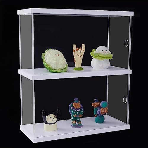 SUPERFINDINGS Vitrine à 2 Niveau pour Figurines Présentoir Boîte de Rangement en Acrylique Transparent Vitrines Anti-Poussière Simple Vitrines pour Petits Objets de Collection 25.4x11.6cm