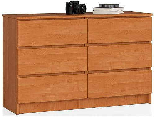 AKORD | Cassettiera K-120 con 6 (2 x 3) Cassetti | Moderna Mobiletto per Soggiorno Sala da Pranzo Camera da Letto Corridoio Bagno | Armadio Cameretta | 120x77x40 cm | Peso 43kg | Ontano