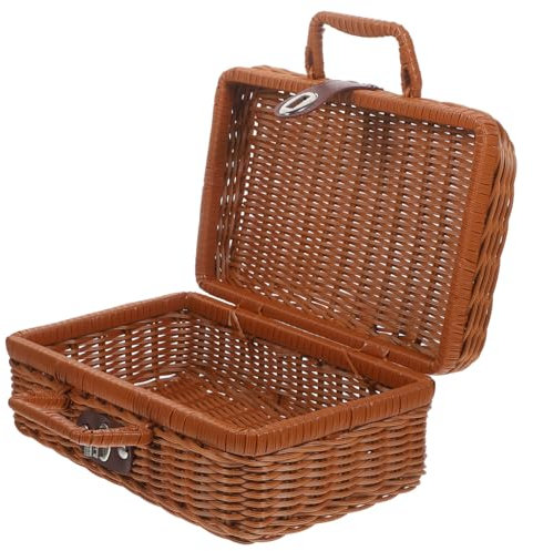 BESPORTBLE Maleta De Mimbre De Imitación Contenedores De Almacenamiento Decoración Vintage Cesta Tejida Contenedor Cesta De Mimbre Tejida A Mano Bolsa De Equipaje De Ratán Cesta De