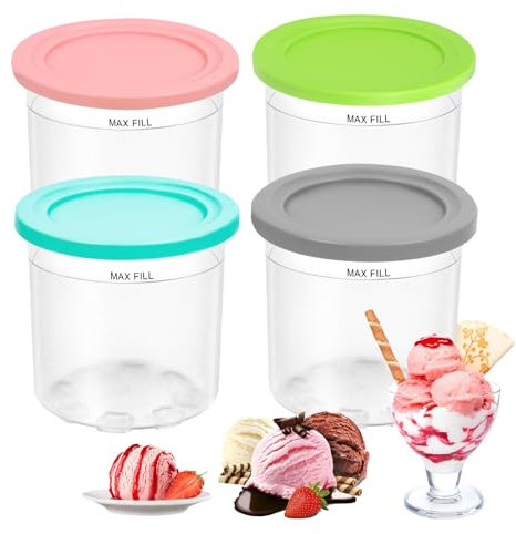 LWMTT Eisbehälter Mit Deckel,4pcs Set Creami Behälter für die Ninja Creami Eismaschine,BPA-frei, Spülmaschinenfest, Auslaufsicher,Tubs Zubehör für NC299AMZ C300s Series