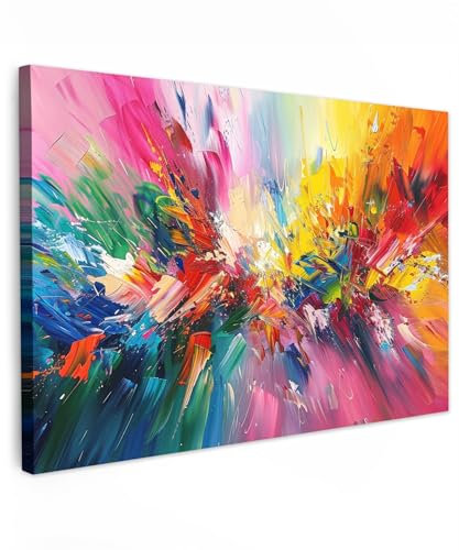 MuchoWow© Impression sur Toile Decoration Murale Peinture 90x60 cm Tableaux Abstait Moderne Muraux Déco Chambre Tableau Salon Peinture - Colorée - Explosion - Moderne