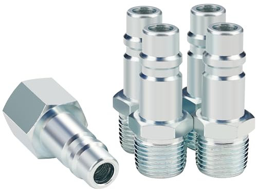 1/2” Air Hose Fittings Set, High Flow 4PCS I/M Industrial Type 1/2 Inch NPT Male Threads Size Plugs and 1PC Female Air Plug, Steel Air Compressor Accessories Quick Connect Fittings 300PSI