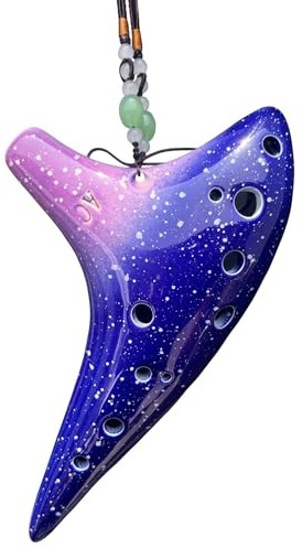 MeloCrest 12 Hole Alto C Ceramic Ocarina - Professional Musical Instrument for Beginners & Adults, Includes Free Carry Bag, Colorful Galaxy Blue