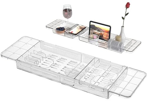 Bath Tray | Extendable Bath Tub Rack Bathroom Shelf - Bathtub Caddy Tray Over Bath, Bathroom Shelf Tidy Tray Storage Caddy Organiser, Plas-tic Bath Board Adjustable For Candle Wine Glass Book Phone