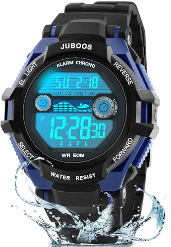 Juboos Kinder Digitaluhren, 7 Farben LED-Licht, Wasserdicht, Alarm, Stoppuhr, Outdoor Armbanduhr für Kinder 5-16 Jahre