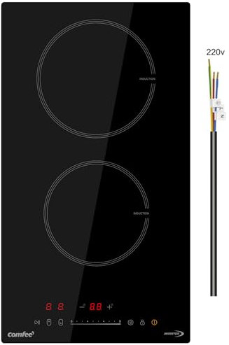 COMFEE' CIH351D257K0 Table De Cuisson À Induction Encastrable Avec 2 Zones De Cuisson, 9 Niveaux De Puissance, Surface De Chauffe Agrandie De 20% Avec Fonction Boost, Commande Tactile