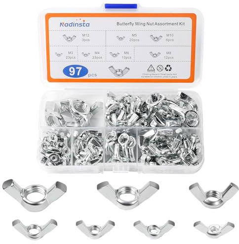 Nadinsta 97 Stück Flügelmuttern Assortiment Kit, Schmetterlingsmuttern Flügelmuttern Wing Nut Kits M3/M4/M5/M6/M8/M10/M12, Schmetterling Muttern Für Heimwerker Diy Tools Elektronische Geräte Hardware