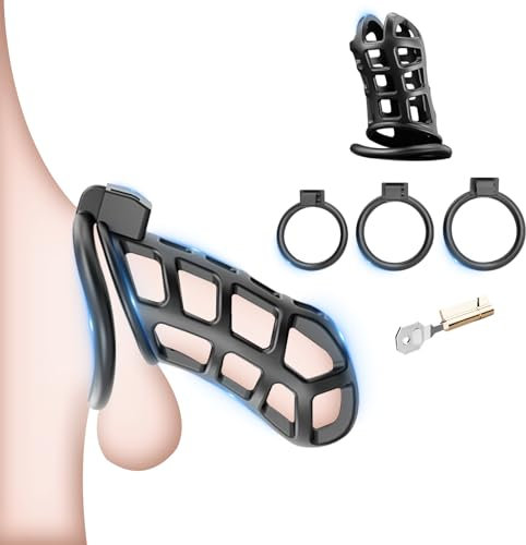 BDSMLOVE Kobra Keuschheitskäfig Herren,Peniskäfig Chastity Cage mit 3 Hodenringe,Keuschheitsgürtel für Herren extrem,Penis Käfig fetisch Sklaven Sexspielzeug für die Männer extrem (XL)