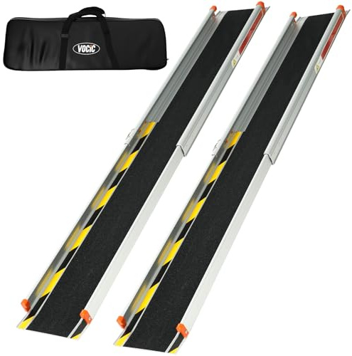 VOCIC CP31 Rollstuhlrampe für Treppen 92-152CM, Aluminium Rampe für Rollstuhl tragbare bis 300KG, klappbar stabil Teleskoprampe für Rollstühle nur 7KG, Fahrradrampe Auffahrrampe Laderampe,Schwarz