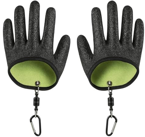 NieYat Angelhandschuhe, Landehandschuh Hecht, 1 Paar Handschuhe mit 2 Magnetischen Haken Angelzubehör, Angel Handschnuhe, Wasserdicht, Bissfest und Rutschschutz für Hecht, Zander, Wels, Raubfische