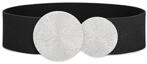 GUOYOU Cinturón Ancho Mujer Cinturón Vintage Ajustable 6 cm de Ancho Cinturones Mujer con Hebilla Cinturones Elasticos para Vestido Vaqueros Pantalones Cortos（Plata）