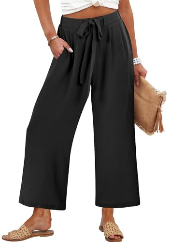 Caracilia Womens Wide Leg Palazzo Pants Cropped High Waisted 2026 Summer Casual Loose Lounge Flowy Travel Work Trousers Black X-Large