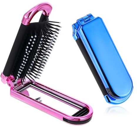 2er-Pack Faltbare Haarbürsten mit abnehmbarem Spiegel, Farbverlauf Tragbare Reisehaarbürste für Frauen Kompakte Handtaschenbürste für Reisen, Fitnessstudio, Arbeit und täglichen Gebrauch