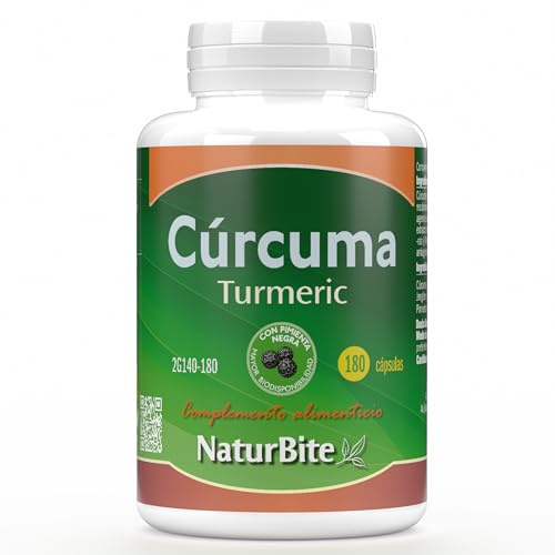 Naturbite Curcuma con Jengibre y Pimienta Negra Capsulas 180 Unidades Complemento Alimenticio Probioticos Bienestar Diario Estilo Curcuma