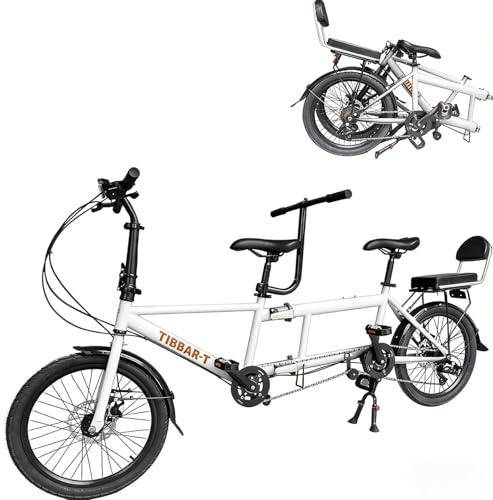 Kcolic Bicicletas Tándem Plegables, Bicicletas Playeras para Adultos, Bicicletas Tándem con Ruedas 20 Pulgadas, Bicicletas Tándem Cruiser Ajustables 7 Velocidades. White,20in