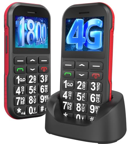 Usteetic 4G Unlocked Senior Mobile Phones, Charging Station, Black | Big Button Mobile Phone for Elderly, Large Text, Large Volume, SOS Emergency Button, 1800mAh Long Standby Battery, FM Radio