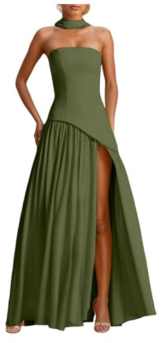 Genérico Vestido De Noche para Mujer Línea A Vestido De Corsé para Mujer Elegante Maxivestido Gasa con Pliegues Asimétricos Vestidos Formal Hombros Descubiertos Fiestas Y Graduaciones