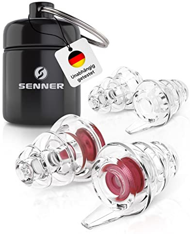Senner MusicPro - Gehörschutz Ohrstöpsel Konzert, Festival, Musik und Party - Gehörschutz für Musiker, mit Schlüsselanhänger - Hi-Fi Gehörschutzstöpsel Earplugs | SNR 19 dB, transparent/rot