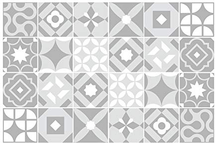 WALPLUS 24 Pcs 15cm(6) Tile Stickers Peel and Stick Backsplash Self-Adhesive Removeable Stick on Wall Vinyl Home Decoration DIY for Living Kitchen - Campbell Cement Light Grey Retro