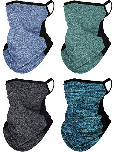 SATINIOR 4 Pcs Neck Gaiter with Ear Loops Neck Covers Bandana Cloth Face Gaiter Mask for Men Women Summer Non Slip Headwear(Light Blue, Green, Grey, Black and Blue)