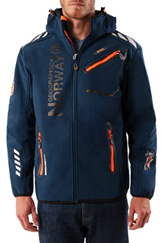 Geographical Norway Rainman, softshell-friluftsjacka för män Huva, marinblå, 3XL