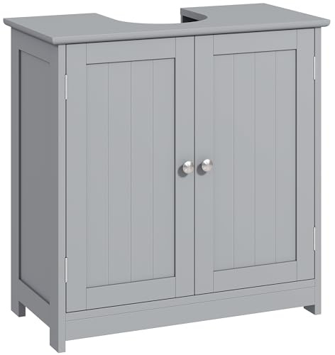 kleankin Under Sink Bathroom Cabinet, 2 Doors, Adjustable Shelf, Grey