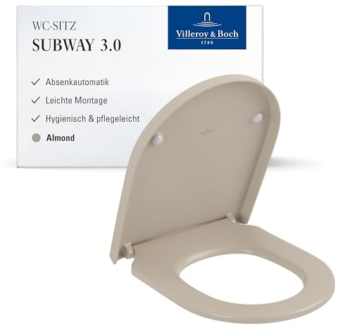 Villeroy & Boch Siège de WC Subway 3.0 avec fermeture automatique - Abattant D en plastique thermodurcissable, amovible e incassable - Pièce de rechange d'origine - Amande, mat