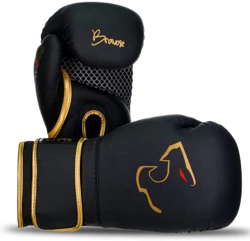 BRAVOSE Alpha Strap Boxing Gloves Mens, Women for Entry Level Boxers for Punching Bag Training & Sparring MMA Kick Boxing Muay Thai Made By Premium PU Leather Ventilated Palm (Black, 14 Oz)