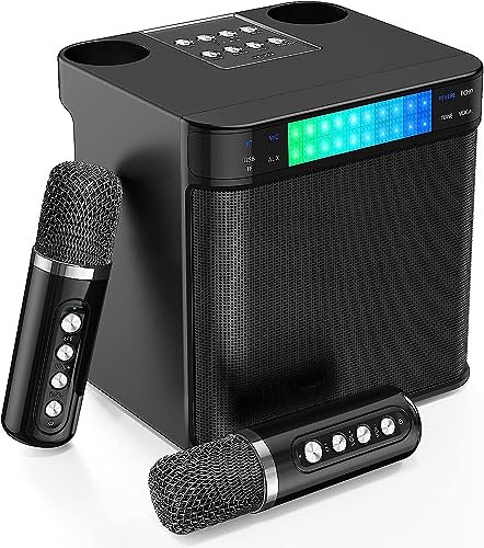 Karaoke Profesional, Karaoke 2 microfonos inalambricos con Bluetooth 5.3, Karaoke Completo Luz LED para Captar Música, Un Clic para Cancelar El Sonido Original, Altavoz Karaoke Party de la Voz