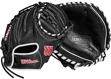 Wilson Infield-Trainingshandschuh, Baseballhandschuh, Rechtshänder, Schwarz/Rot, 25,4 cm
