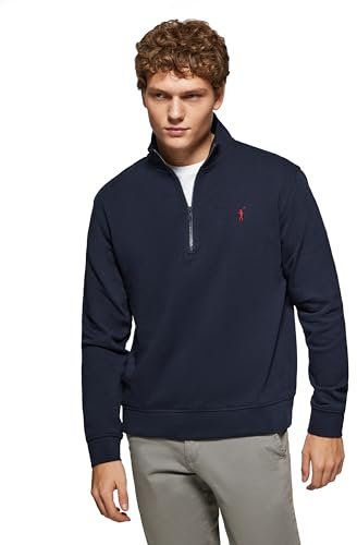 Polo Club Herren Sweatshirt Blau Navy ohne Kapuze und Reißverschluss - Pullover mit Half Zip - Sweatjacke 100% Baumwolle mit Reissverschluss - Gesticktem Logo