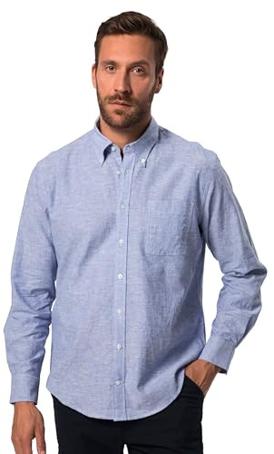 JP 1880 782629 Chemise à Manches Longues pour Homme, Grandes Tailles, mélange Lin, col boutonné, Coupe Moderne, Gris/Bleu, 3XL