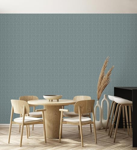GAULAN 682460 - Papel pintado vinílico de espigas efecto fibra vegetal azul petróleo con textura en relieve para pared salón cocina baño dormitorio pasillo - Rollo de 10 m x 0,52 m