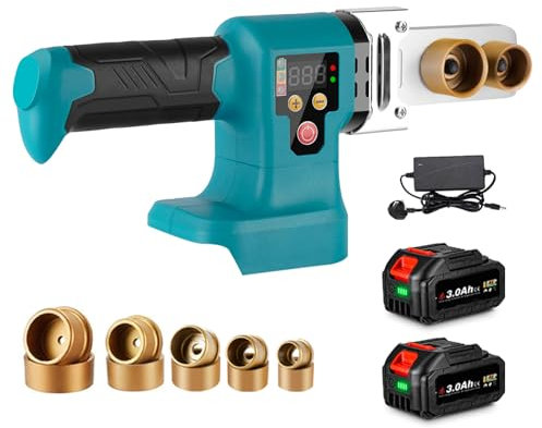 Socket Welding Machine Plastic PPR Pipe - 0-320°C Adjustable Plastic Pipe Welder with Digital Display, Pipe Welding Machine Socket (Incl. 2 Batteries & Charger)