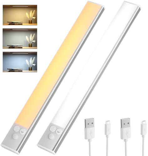 OUSFOT Unterbauleuchte Küche 30cm [2 Stück] Schrankbeleuchtung LED mit Bewegungsmelder dimmbar kabellos Schrankleuchte USB Wiederaufladbar Schranklicht für Treppen Kleiderschrank Küche