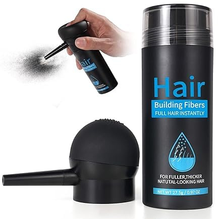 Fibre per la costruzione dei capelli, polvere per capelli in fibra di qualità professionale, fibre per ispessimento dei capelli (marrone medio con applicatore)