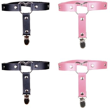 Werownsgso 4 stycken läder strumpband punk hjärtformade accessoarer justerbart strumpbälte cosplay festtillbehör, rosa svart, one size
