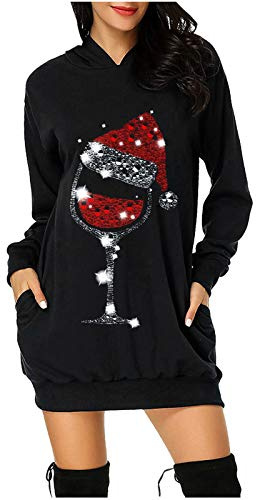 JiJiRuDU Vestito Donna Inverno Abiti con Stampa Natale Felpa con Cappuccio Abito Felpato Donna Felpe con Cappuccio con Tasca Maniche Lunghe Camicie Top Tunica Mini Aderente Magra Abito